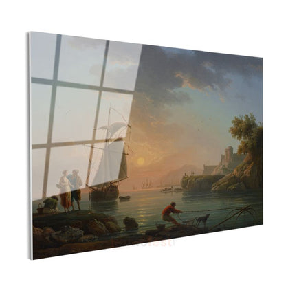 Claude-Joseph Vernet - Akdeniz Kıyısında Balıkçılar Cam Tablo