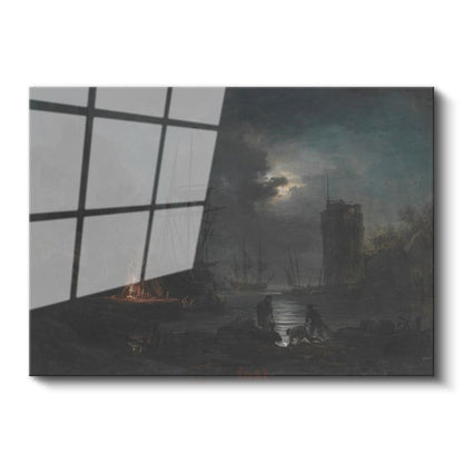 Joseph M. W. Turner - Ay Işığında Liman Cam Tablo