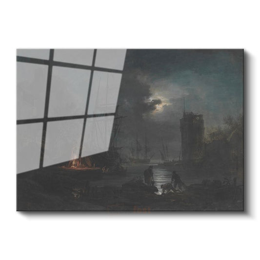 Joseph M. W. Turner - Ay Işığında Liman Cam Tablo