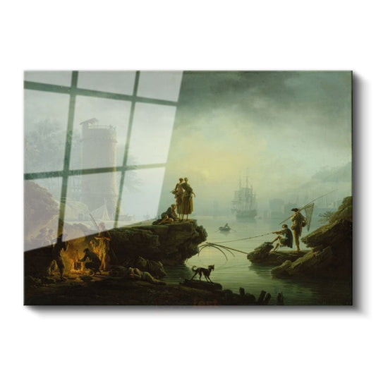 Claude-Joseph Vernet - Limanda Balıkçılar ve Kule Cam Tablo
