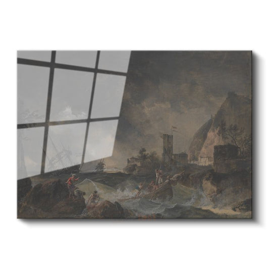 Claude Joseph Vernet - Kayalık Kıyıda Gemi Kazası Cam Tablo
