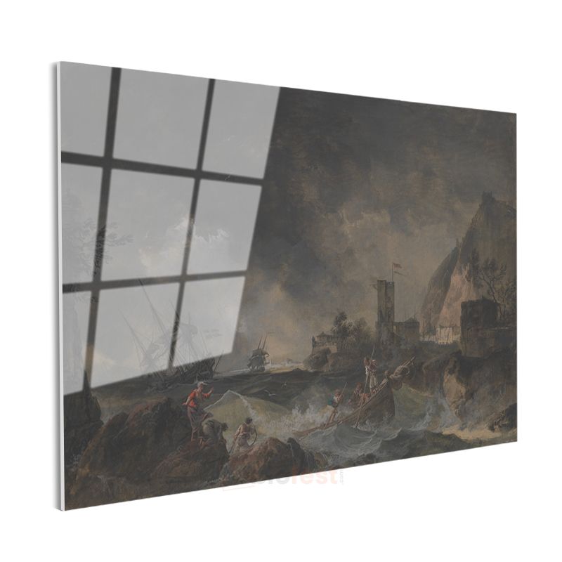 Claude Joseph Vernet - Kayalık Kıyıda Gemi Kazası Cam Tablo