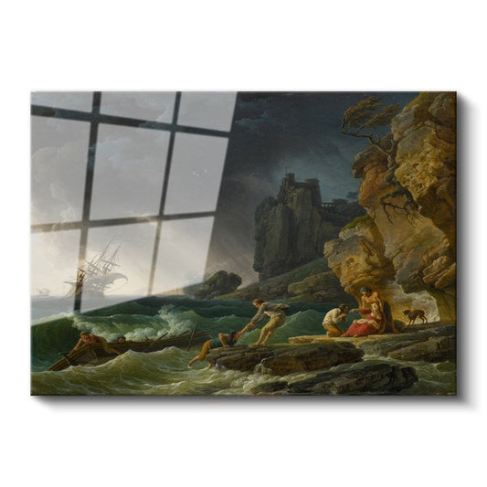 Claude Joseph Vernet - Fırtınada Kurtarma Sahnesi Cam Tablo