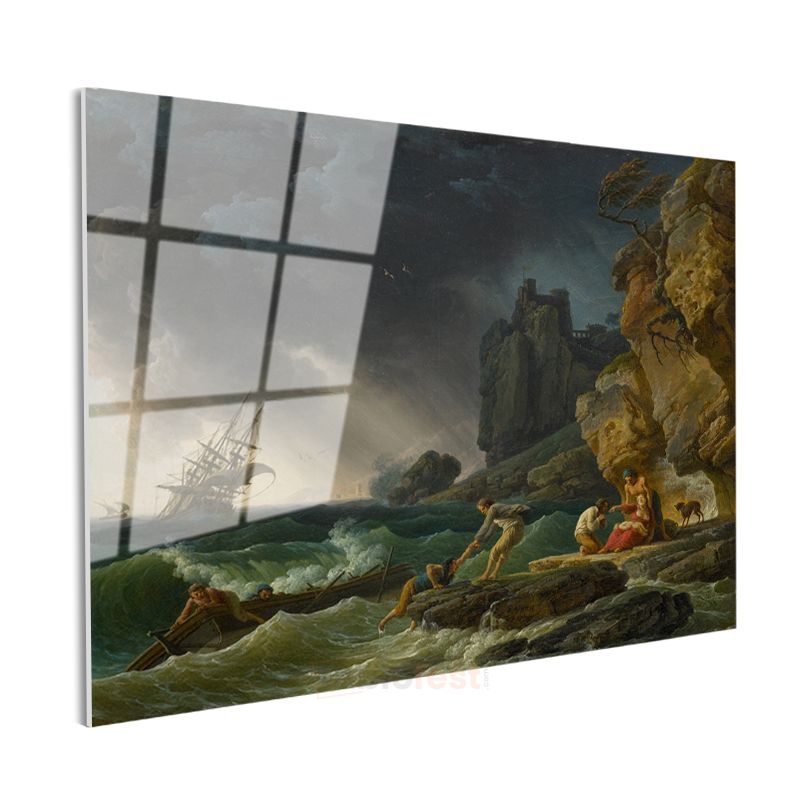 Claude Joseph Vernet - Fırtınada Kurtarma Sahnesi Cam Tablo