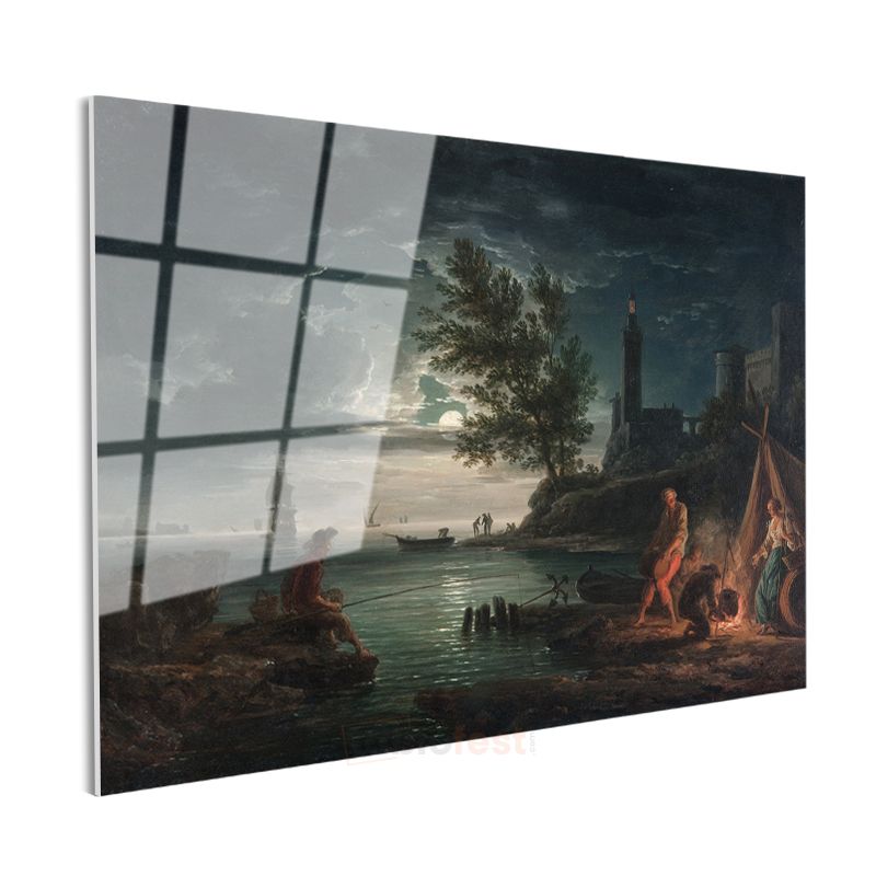 Claude Joseph Vernet - Mehtaplı Kıyı Manzarası Cam Tablo