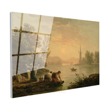Richard Parkes Bonington - Günbatımında Çamaşır Yıkayanlar Cam Tablo