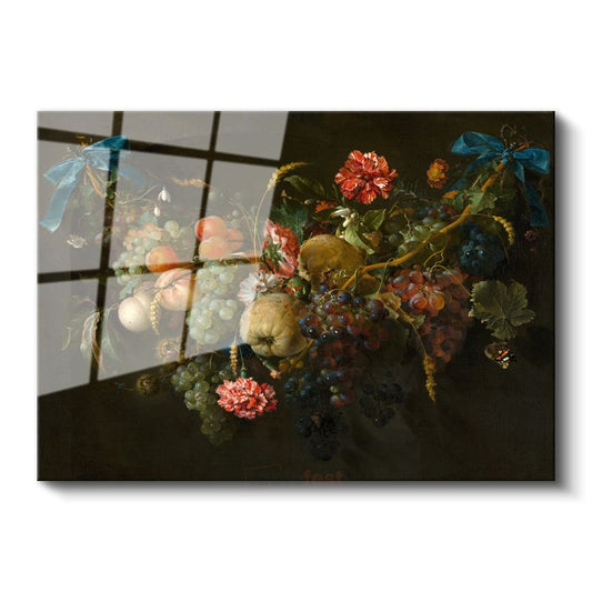 Jan Davidsz de Heem - Meyve ve Çiçek Natürmortu Cam Tablo