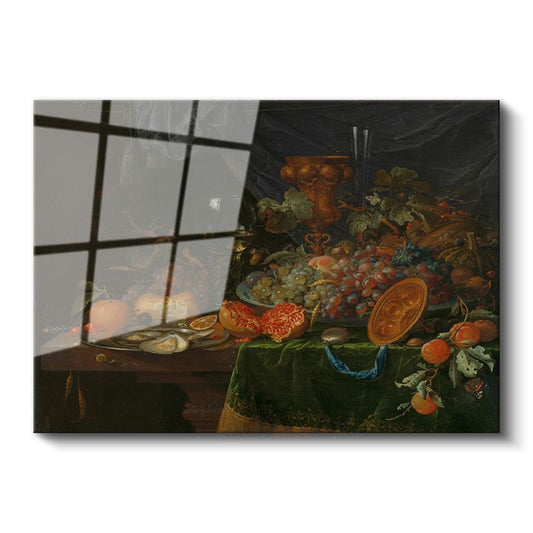 Jan van Huysum - Zengin Sofra Natürmortu Cam Tablo