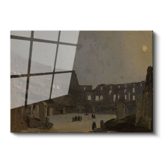 Ippolito Caffi - Colosseum Gece Görünümü Cam Tablo