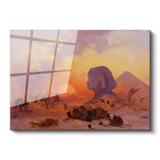 David Roberts - Mısır Sfenksi ve Piramitler Günbatımı Cam Tablo