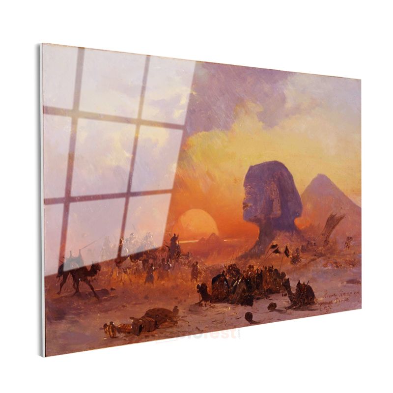 David Roberts - Mısır Sfenksi ve Piramitler Günbatımı Cam Tablo