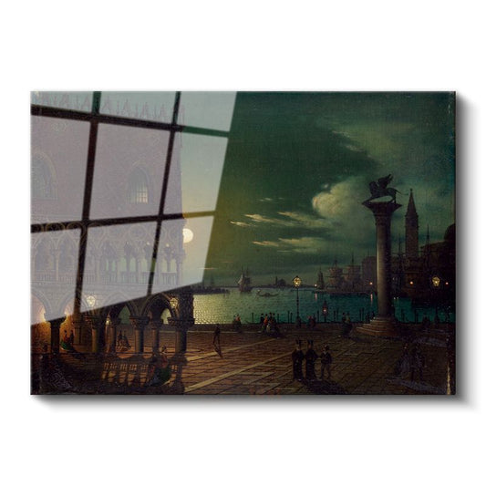 Ippolito Caffi - Venedik San Marco Meydanı Gece Manzarası Cam Tablo
