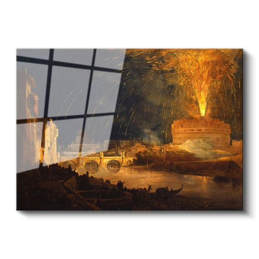 J.M.W. Turner - Roma Castel Sant'Angelo Havai Fişek Gösterisi Cam Tablo