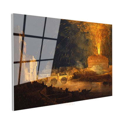 J.M.W. Turner - Roma Castel Sant'Angelo Havai Fişek Gösterisi Cam Tablo