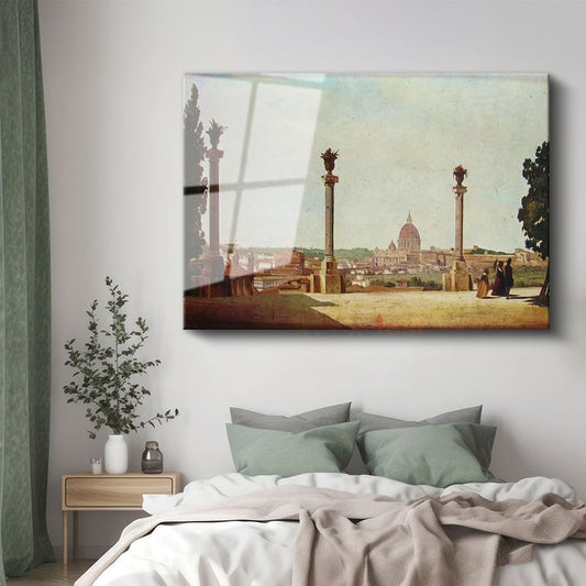Jean-Baptiste-Camille Corot - Roma Panoraması ve St. Peter Bazilikası Cam Tablo