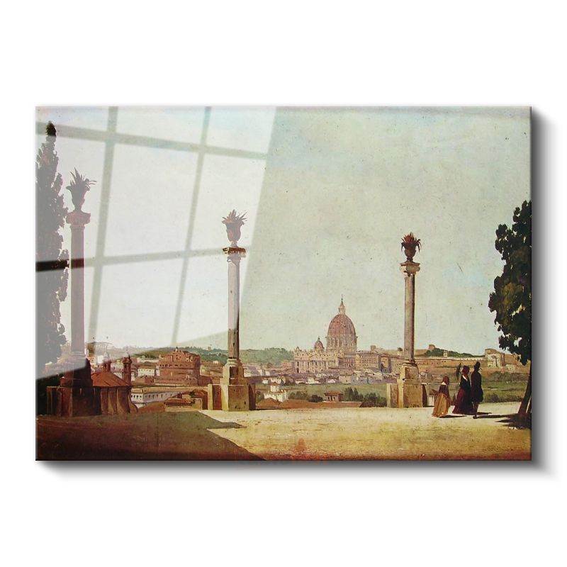 Jean-Baptiste-Camille Corot - Roma Panoraması ve St. Peter Bazilikası Cam Tablo