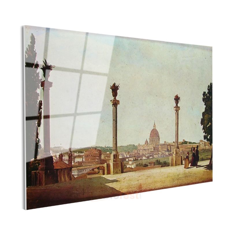 Jean-Baptiste-Camille Corot - Roma Panoraması ve St. Peter Bazilikası Cam Tablo