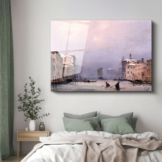 Francesco Guardi - Venedik Grand Canal Kış Manzarası Cam Tablo