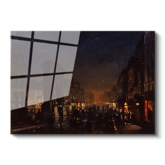 John Atkinson Grimshaw - Gece Şehir Sokağı Cam Tablo