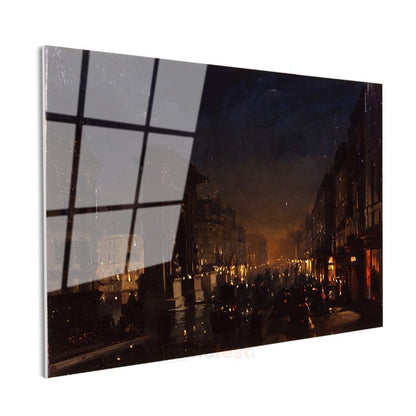John Atkinson Grimshaw - Gece Şehir Sokağı Cam Tablo
