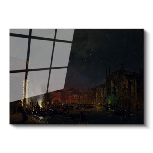 J.M.W. Turner - Venedik Gece Manzarası Cam Tablo