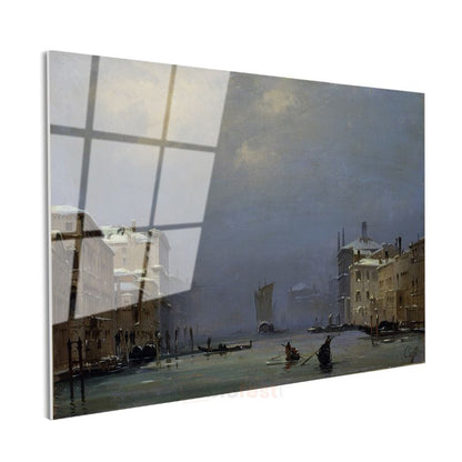 Francesco Guardi - Kış Mevsiminde Venedik Kanalı Cam Tablo