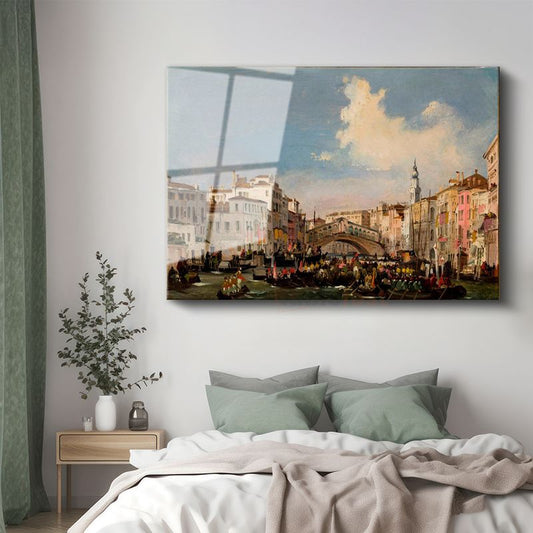 Canaletto - Rialto Köprüsü ve Grand Canal Cam Tablo