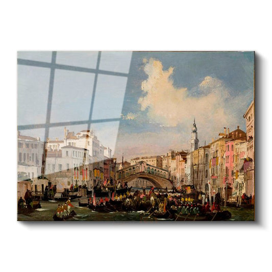 Canaletto - Rialto Köprüsü ve Grand Canal Cam Tablo