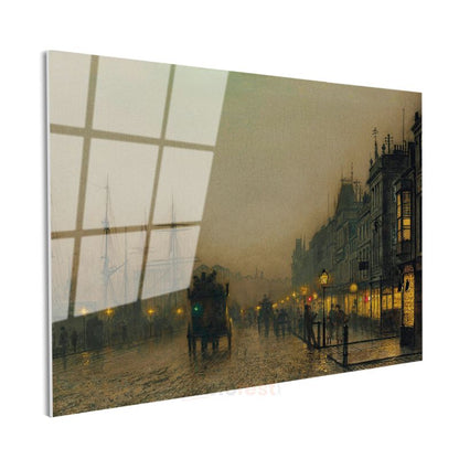 John Atkinson Grimshaw - Limanda Akşam Cam Tablo