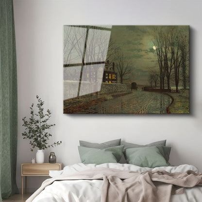 John Atkinson Grimshaw - Ay Işığında Kış Manzarası Cam Tablo