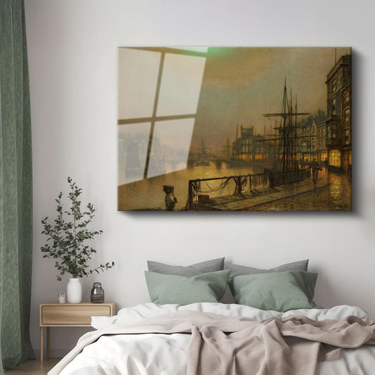 John Atkinson Grimshaw - Limanda Gün Batımı Cam Tablo