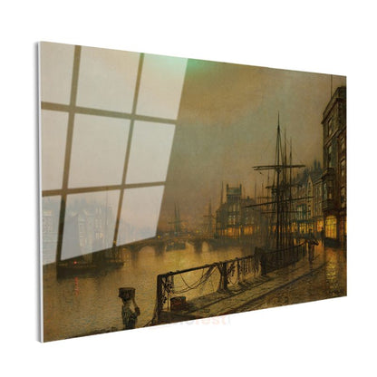 John Atkinson Grimshaw - Limanda Gün Batımı Cam Tablo