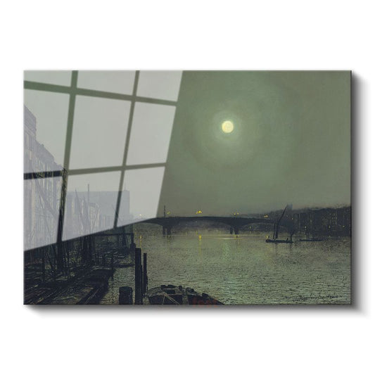 John Atkinson Grimshaw - Ay Işığında Nehir Manzarası Cam Tablo