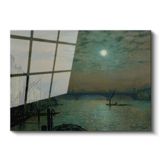 John Atkinson Grimshaw - Ay Işığında Thames Nehri Cam Tablo