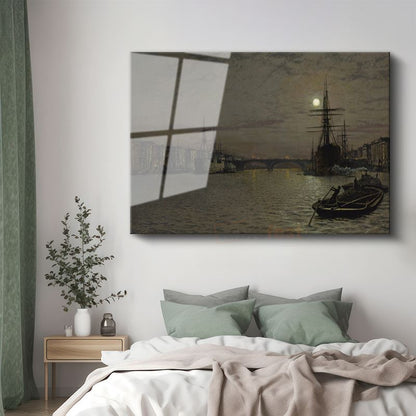 John Atkinson Grimshaw - Ay Işığında Liman Cam Tablo