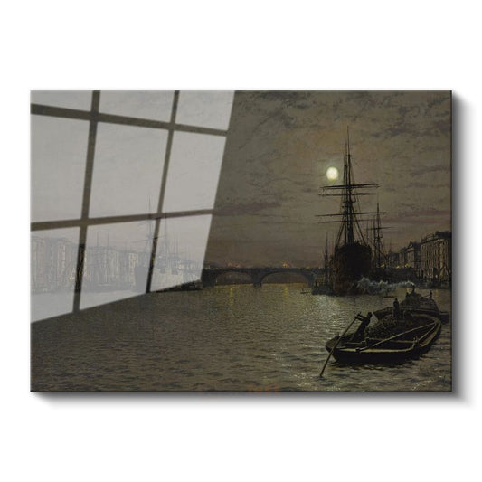John Atkinson Grimshaw - Ay Işığında Liman Cam Tablo