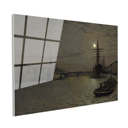 John Atkinson Grimshaw - Ay Işığında Liman Cam Tablo