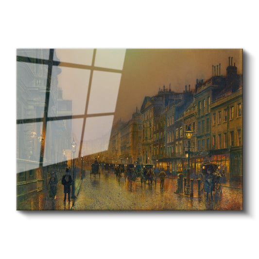 John Atkinson Grimshaw - Akşam Vakti Şehir Sokağı Cam Tablo