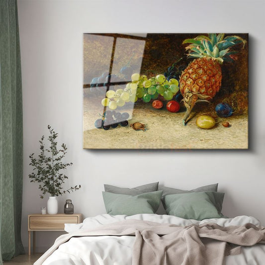 William Henry Hunt - Meyveler ve Ananas Natürmortu Cam Tablo