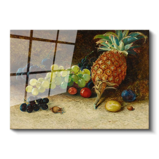 William Henry Hunt - Meyveler ve Ananas Natürmortu Cam Tablo