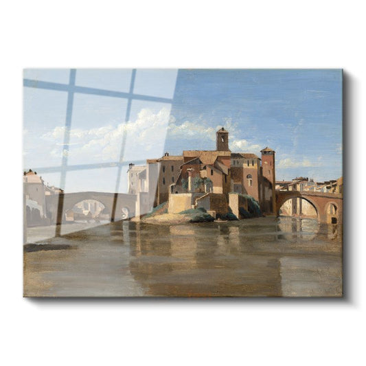 Jean-Baptiste-Camille Corot - Tiber Nehri Manzarası Cam Tablo