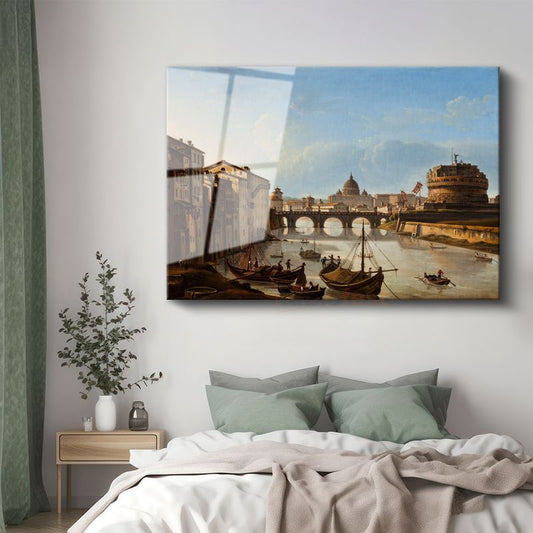 Giovanni Antonio Canal (Canaletto) - Roma Tiber Nehri Manzarası Cam Tablo