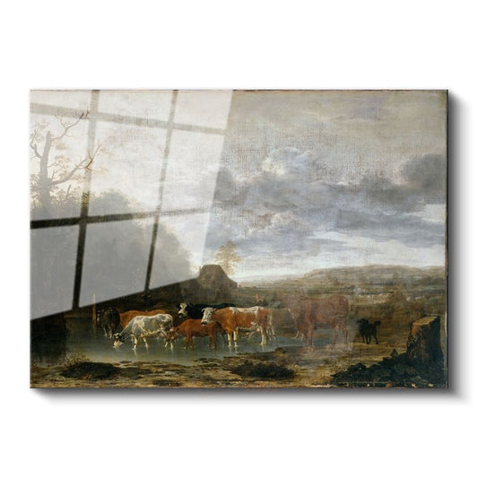 Aelbert Cuyp - Nehir Kenarında İnekler Cam Tablo