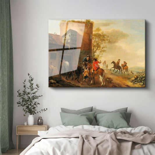 Philips Wouwerman - Kule Önünde Atlılar Cam Tablo