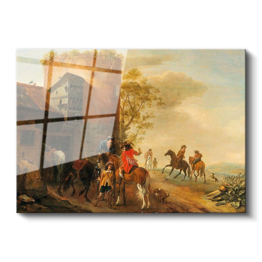 Philips Wouwerman - Kule Önünde Atlılar Cam Tablo