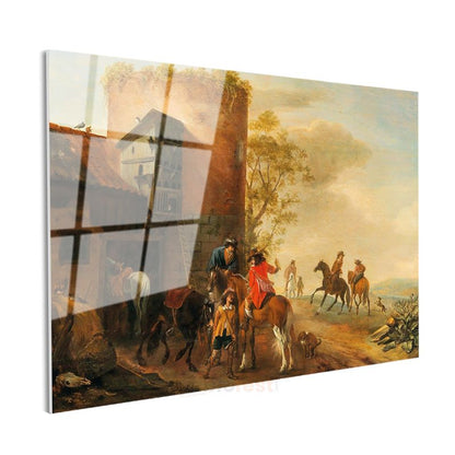 Philips Wouwerman - Kule Önünde Atlılar Cam Tablo