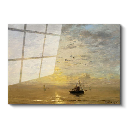 Hendrik Willem Mesdag - Günbatımında Tekneler Cam Tablo