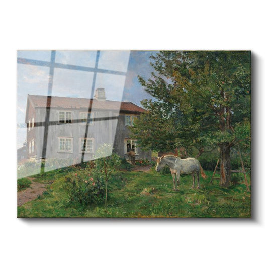 Hans Gude - Çiftlik Evi Cam Tablo
