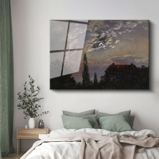 Caspar David Friedrich - Ay Işığında Ev Cam Tablo