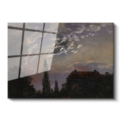 Caspar David Friedrich - Ay Işığında Ev Cam Tablo